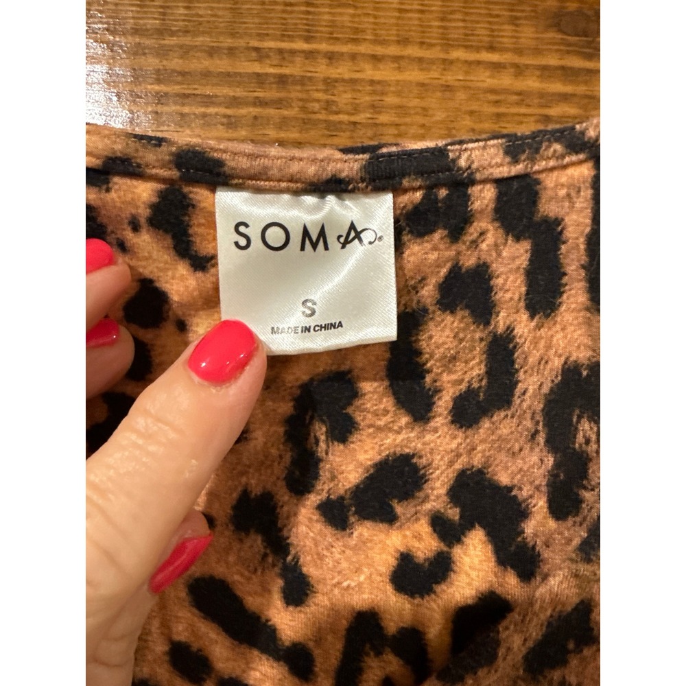 Soma Leopard Print V-Neck Sleep‎  Nightgown Leopard Print Sz Small - Picture 3 of 5